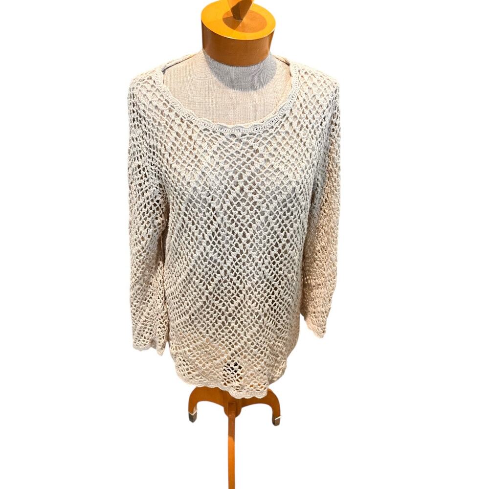 Vintage Designers Original Studio Womens Crochet Sweater Beige Size Large/XL